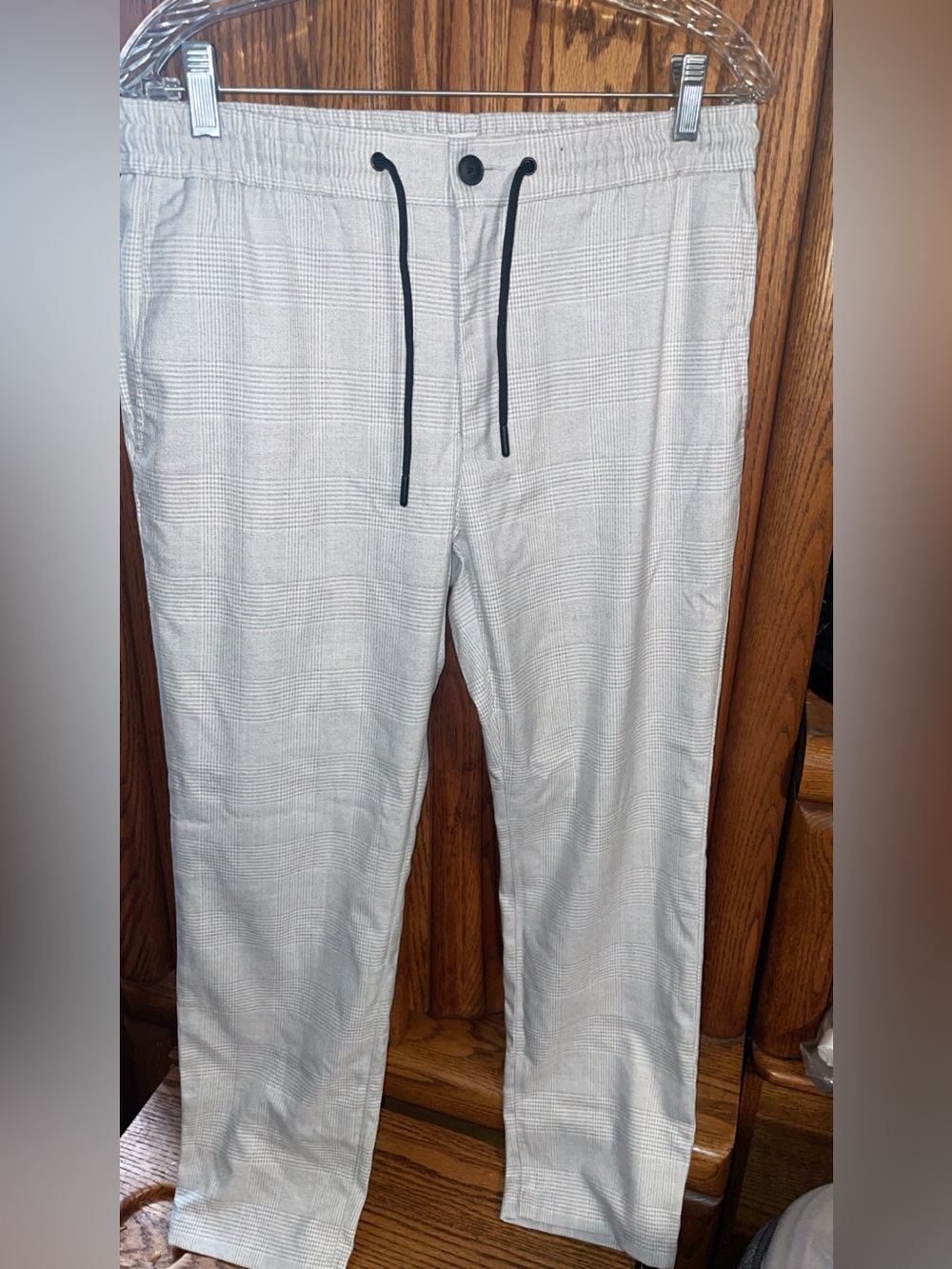 Topman Light Gray Plaid Drawstring Trousers